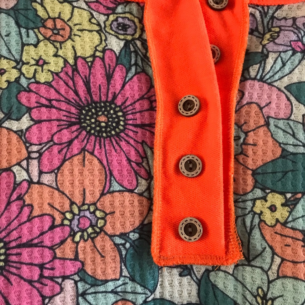 Bibi Neon Orange Floral Panel Short Sleeve Top - Picture 2 of 5